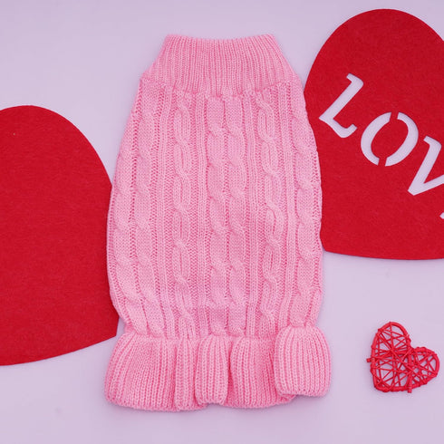 Small Dog Sweater Pet Christmas Dress for Dogs, Winter Holiday Breathable Ruffle Hem Design (Pink, Large)