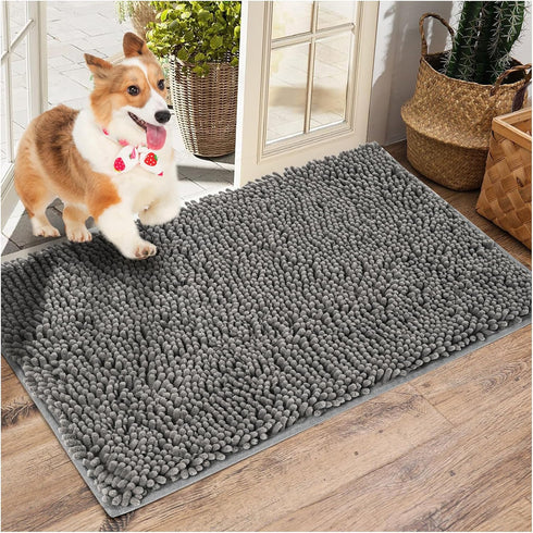 Washable Chenille Dog Mat for Muddy Paws, Water Absorbent Indoor Door Mat for Dogs, Non-Slip Door Rug