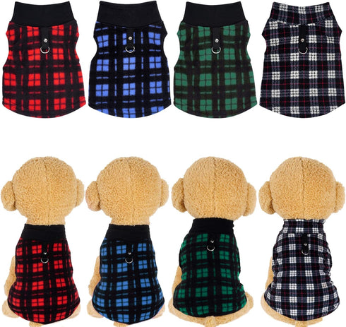 4 Pieces Buffalo Plaid Dog Sweaters with Leash Ring, Warm Fleece Vest Pullover for Small Puppy Cat Pets (X-Small)