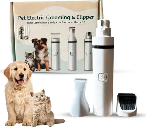 Luxuz 3-in-1 Trimmer, Trimmer Dog & Cat Grooming Kit, Rechargeable Quiet Pet Clippers with Nail Grinder & Paw Cordless