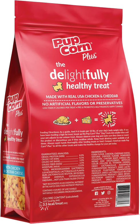 Puffed Dog Treats with Prebiotics and Probiotics - Chicken & Cheddar Cheese (16oz) - Made in USA