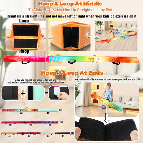 6 8 9 MARFULA FT / FT / FT Folding Gymnastics Beam Foam Balance Floor Beam - Extra Firm - Suede Cover - Anti Slip