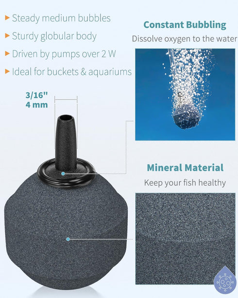 Pawfly 1.2 Inch Air Stone Ball Bubble Diffuser for Fish Tanks, Koi Ponds, and Small Buckets, 6 Pack