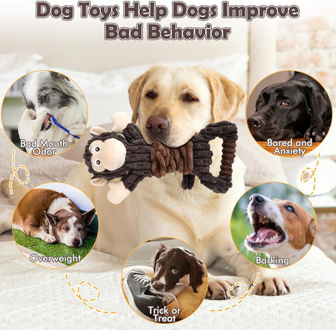 Dog Plush Squeak Toys with Crinkle Paper, Interactive Tug of War Toys for Small, Medium, Large Dogs