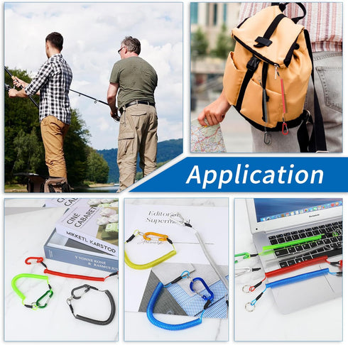 Retractable Wire Key Lanyard - 6 PCS Heavy Duty Steel Wire Coiled Cable with Aluminum Alloy Clip