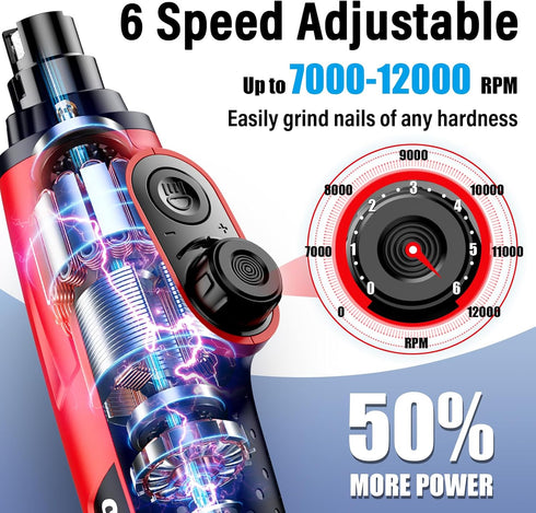 6-Speed 50% 2 Trimmers Casfuy Smart Dog Nail Grinder - More Power Pet Nail Grinder with LED Lights Quiet Rechargeable