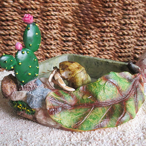 JINJUMEI Hermit Crab Food Dish, Resin Hermit Crab Food & Water Bowl, Hermit Crab Accessories, Cactus Design Reptile
