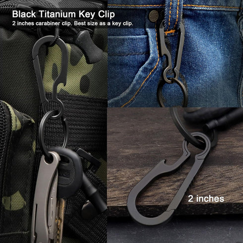 Heavy Duty Black Hook Carabiner Clip - Small Anti-Lost Keychain for Backpack and Bottle Opener