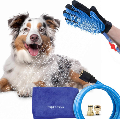 Dog Shower Attachment Glove, Pet Washing Brush Sprayer Bath Scrubber with Towel for Indoor and Outdoor Bathing