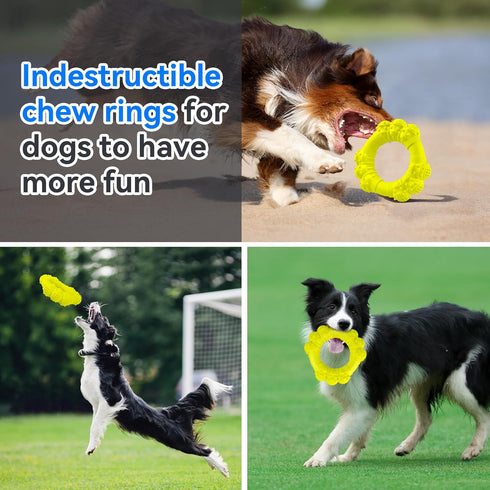 Indestructible Dog Chew Ring Toys for Medium Large Dogs, Interactive Heavy Duty Teething Rings for Aggressive Chewers