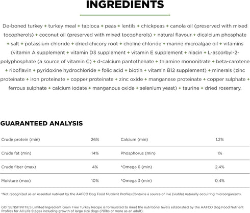 GO! SOLUTIONS Sensitivities Turkey Recipe, Limited Ingredient Dog Food, 3.5 lb, Grain Free for Sensitive Stomachs