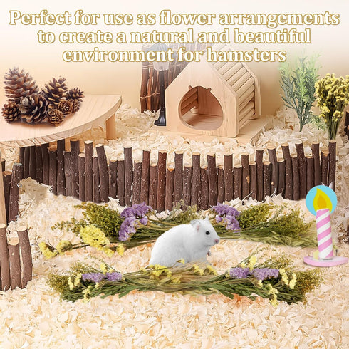 42Pcs Sukh Herb Bedding Habitat Decor - Natural Flower Hamster Mate Herbs Sprays Cage Safe Pet Accessories Decorations