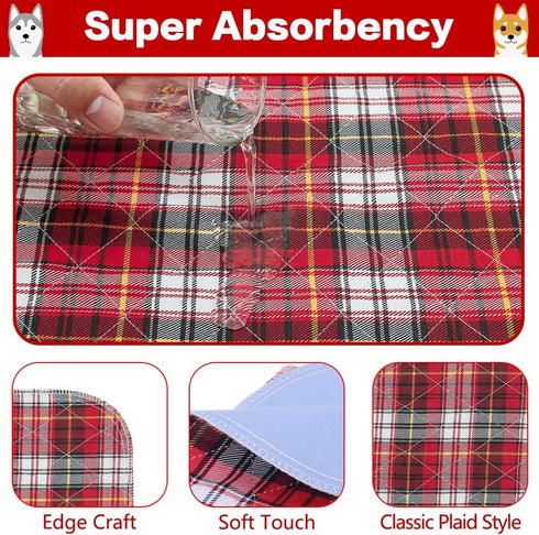 36"x41" KOOLTAIL Washable Pee Pads for Dogs - Waterproof & Non-Slip Plaid Puppy Potty Training Pads, Reusable Whelping