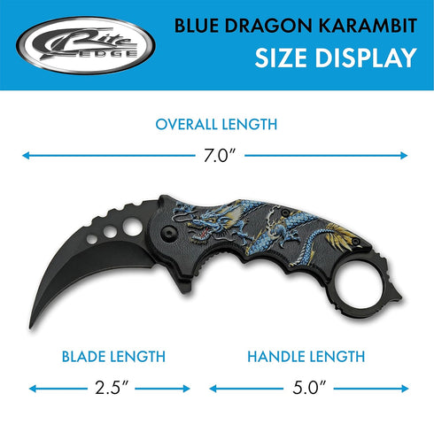 SZCO Supplies 300539-BL Dragon Liner Lock Curved Blade Folding Karambit Knife, Blue, 7" Length