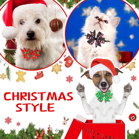 Maitys 80 Pcs Christmas Dog Collar with Bow, Snowman, Snowflake, Christmas Tree, Adjustable Neckties for Pets