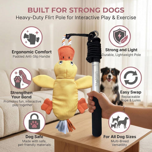 35" Flirt Pole for Dogs Heavy Duty - Multi-Sensory Tough Chase Toy for Medium & Large Breeds Extra Strong Dog Teaser