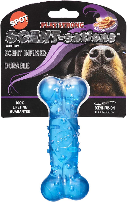 SPOT Play Strong Scent-sations Bone, Durable TPR Rubber Dog Toy for Aggressive Chewers, Bacon Flavored