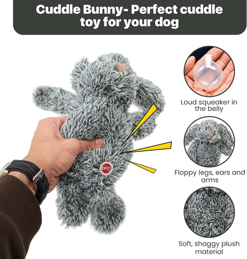 SPOT Cuddle Bunnies Dog Toy, Soft Plush Fabric with Squeaker, Perfect for Cuddling, 13" Rabbit