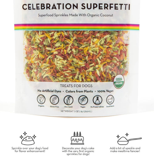 SuperFetti Dog Sprinkles 3oz - Organic Food Topper Made from Coconut, Multi-Color Treat