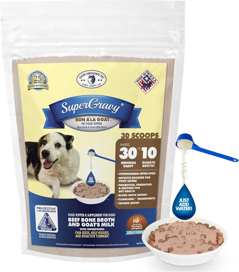 SuperGravy Bon A’ La Goat Natural Dog Food Gravy Topper, Beef Bone Broth, Goat Milk, Gluten Free, 30 Scoop