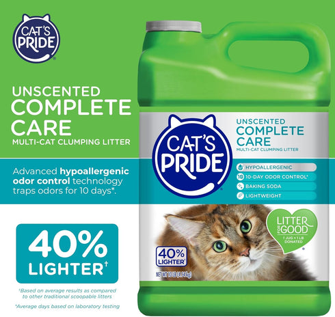 Cat's Pride Premium Lightweight Clumping Litter: Complete Care - Up to 10 Days of Powerful Odor Control - Hypoallergenic - Multi-Cat, Unscented, 10 Pounds