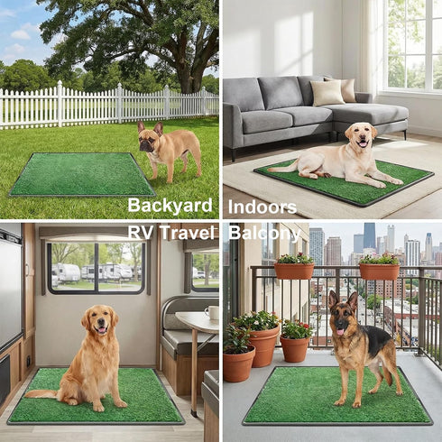 35"x23" 3 Dog Grass Pad with Tray Large Dog Litter Box, Artificial Grass for Dogs Potty with Disposable Mats & EVA