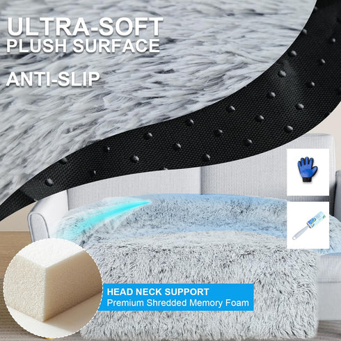 Dog Couch Bed Protector with Memory Foam, Removable Fluffy Plush Couch Cover, Waterproof Dog Bed for Couch, Washable