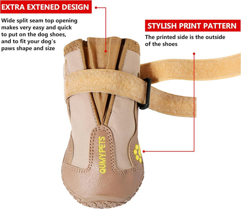 QUMY Dog Shoes for Large Dogs, Medium Dog Boots & Paw Protectors, Waterproof Khaki, Anti-Slip Sole for Winter & Summer