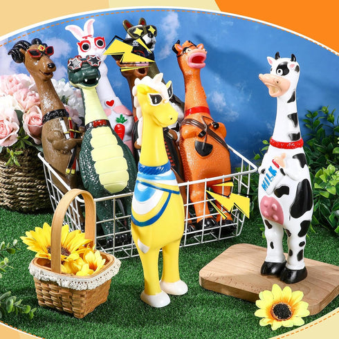 8 Toys(12.6 Inch,Animal Pcs Silly Rubber Chicken Screaming Chicken Dog Toy with Squeaker Large Squeaky Prank Noise