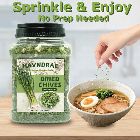 3.53 oz Premium Freeze-Dried Chives Flakes, Natural Thin Delicate Chive Seasoning for Soups, Sauces, Salads & Dips