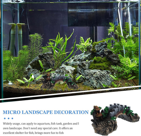 Totority Driftwood Fish Tank Decor Arch-Bridge Drawbridge with Grass for Aquarium Landscaping Decoration Hermit Crab Shells