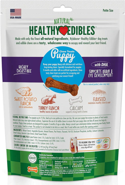 Nylabone Healthy Edibles Natural Puppy Chews, Long Lasting Turkey & Sweet Potato Flavor, X-Small/Petite, 16 Count
