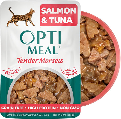 Optimeal Wet Cat Food Grain Free - Salmon & Tuna Tender Morsels,