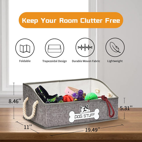 Collapsible Fabric Dog Toy Box, Storage Bin with Handle, Trapezoid Basket Organizer for Pet Toys and Accessories