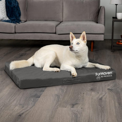 Furhaven Water-Resistant Orthopedic Dog Bed - For Large Dogs up to 95 lbs, Removable Washable Cover, Stone Gray,