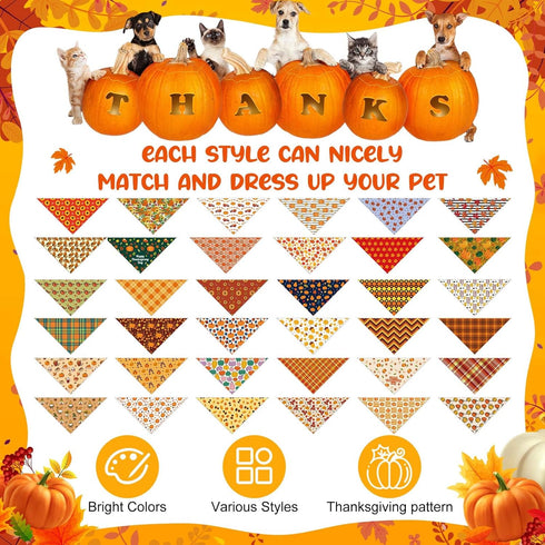 72 Sanwuta Pcs Thanksgiving Dog Bandana Bulk Washable Puppy Triangle Scarfs Thanksgiving Cat Bandanas Adjustable Soft