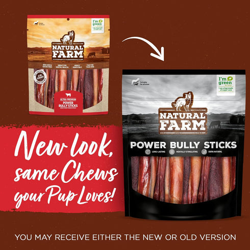 (6, 5-Pack), 2-in-1 Natural Farm Power Bully Sticks Dog Chews Power Chews: Premium Beef Cheek Wrapped in Beef Pizzle
