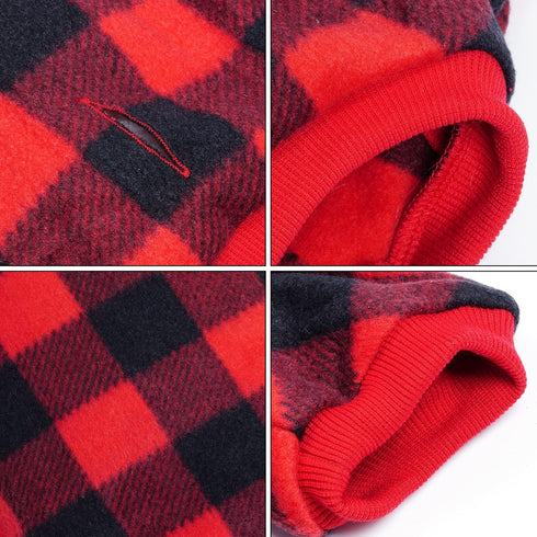 Pet Christmas Pajamas, X-Large Red Black Buffalo Plaid Jumpsuit for Dogs & Cats, Soft Winter Clothes