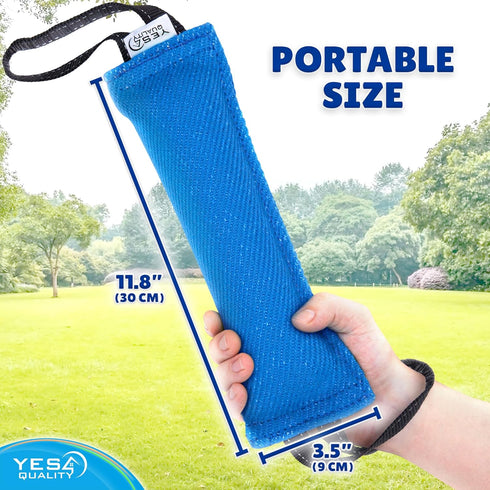 Dog Bite Tug Toy (11.8"x3.5") - Durable Blue Pull Toy with 2 Soft Handles for Small to Medium Dogs