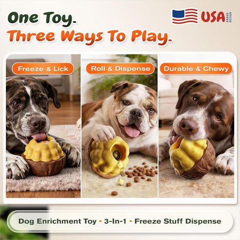 3-in-1 Frozen KADTC Dog Treat Ball, Large Size, No-Transfer Fill & Freeze Lick Cup, Treat Dispenser & Tough Chew Toy