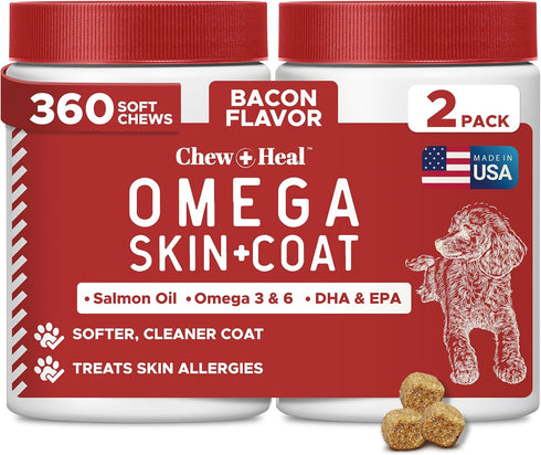 Best Itchy Skin Relief for Dogs -360 Soft Chew Omega Treats for