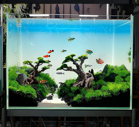 Novelsite Fish Tank Decor - Bonsai Trees with Faux Moss, Aquarium Rocks Aquascaping, Sandstone Goldfish Betta Hides