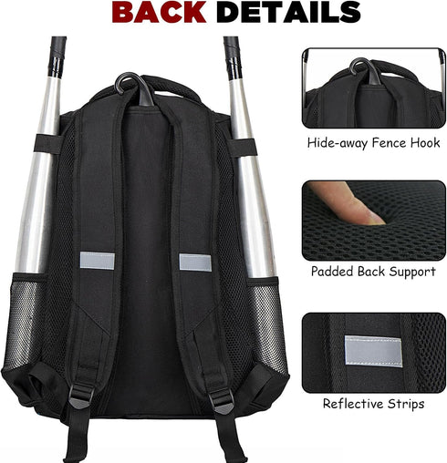Goloni Youth Baseball Bag, Softball Bag with Shoes Compartment, Backpack with Fence Hook