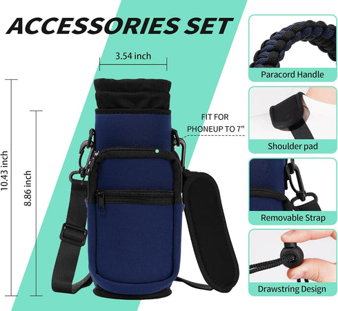 32/40/64/87/128 oz 4 AceTreker Water Bottle Carrier Bag, Neoprene Water Bottle Sleeve with Pocket, Sport Water Holder