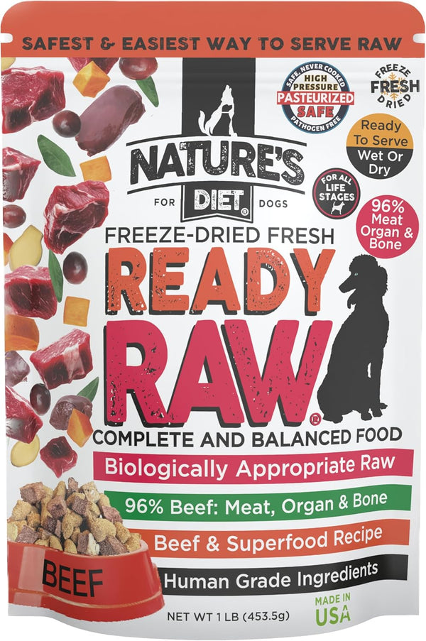 Nature's Diet Ready Raw Freeze-Dried Raw Dog Food, Beef, Human Grade, High