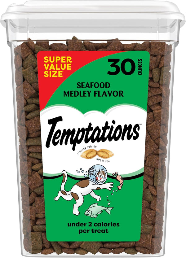 Temptations Cat Treats, Classic Crunchy and Soft Cat Treats, Seafood Medley Flavor,