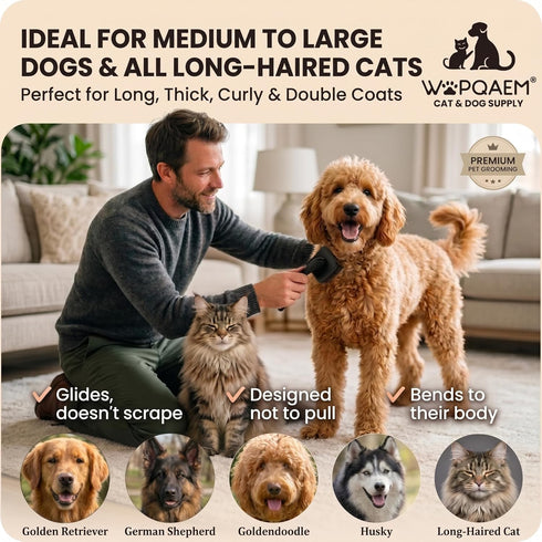 4-in-1 Wooden Slicker Brush for Dogs, Dog Brush Grooming Kit for Doodles Goldendoodles & Poodles - Gently Removes Loose