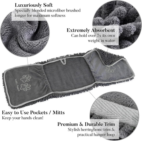 Super Absorbent Shammy Dog Towel - Luxuriously Soft Quick Drying Microfiber Bath Towel for Dogs (Pack of 2, French Navy)