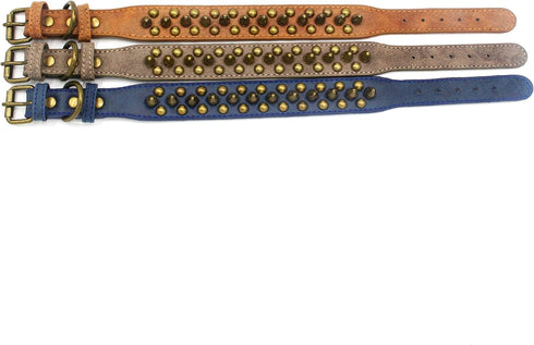 Spiked Studded Dog Collar, Adjustable Soft Leather Puppy Collar for Small Medium Dogs, Bulldog, Pitbull