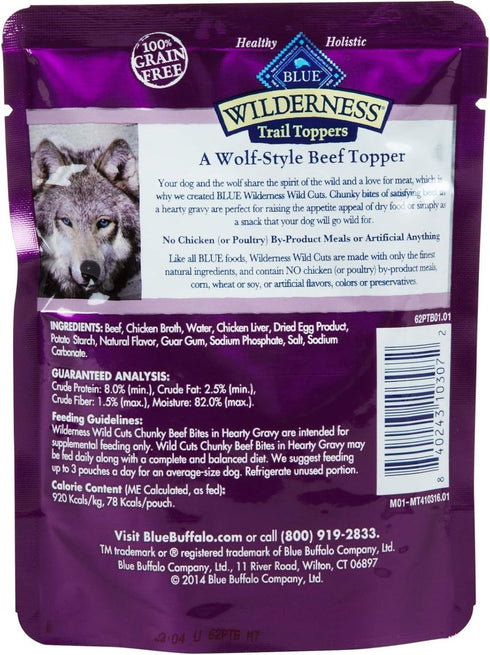 3 oz., 24 Blue Buffalo Wilderness Trail Toppers Chunky Beef Bites in Hearty Gravy Wet Dog Food, Case